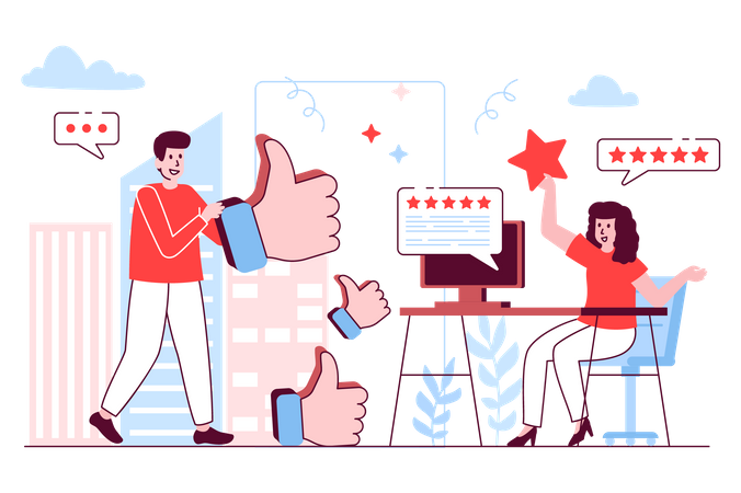 Consumidor dando comentarios positivos  Ilustración