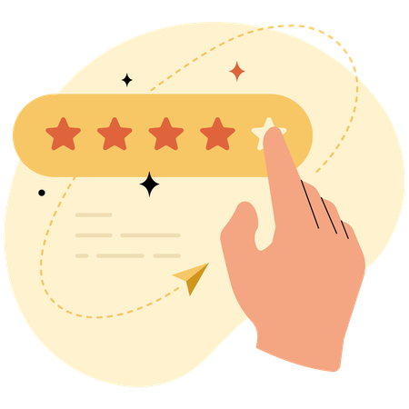 Consumidor dando feedback cinco estrelas  Ilustração