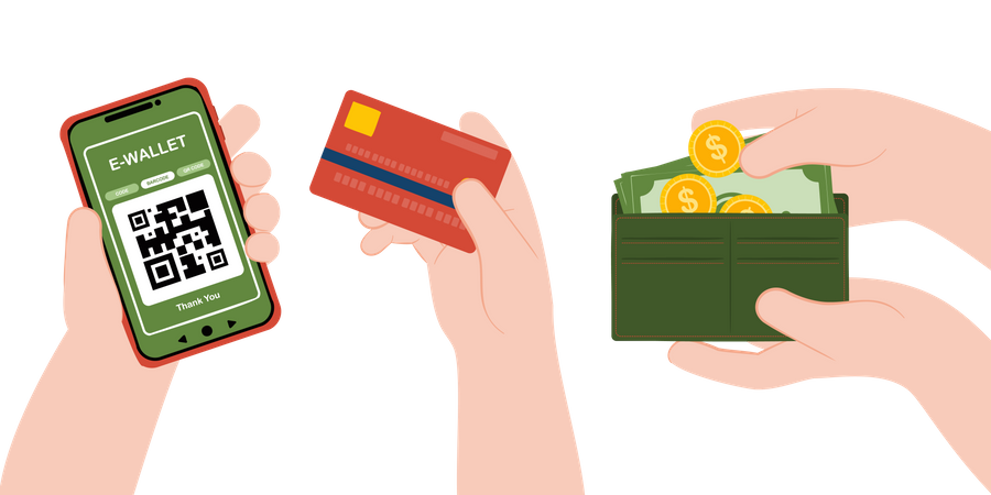 Consumidor que utiliza la opción de pago digital en lugar de pago en efectivo  Ilustración