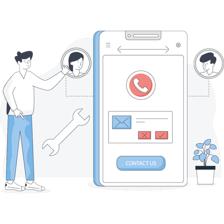 Contact form displayed on a mobile phone screen featuring fields for name email and message submission Illustration