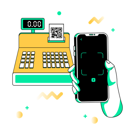 Contactless Payment by Scanning QR Code at the Cash Register  Illustration