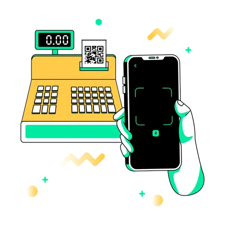 Contactless Payment by Scanning QR Code at the Cash Register  Illustration
