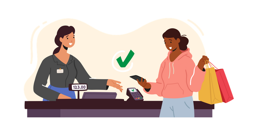 Contactless Payment with Credit Card Reader Machine  Illustration