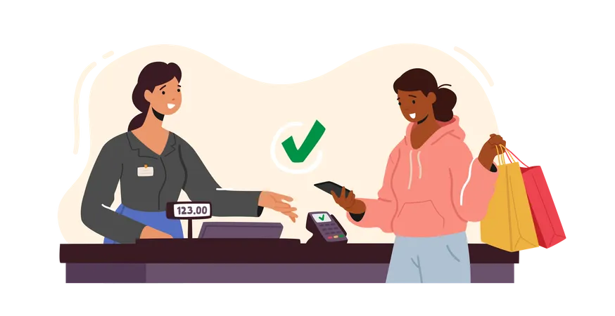 Contactless Payment with Credit Card Reader Machine  Illustration