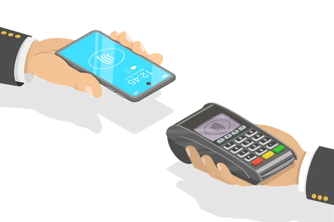 3 D Isometric Flat Vector Concept Of Contactless Secure Payment Using Smartphone NFC Technology Illustration