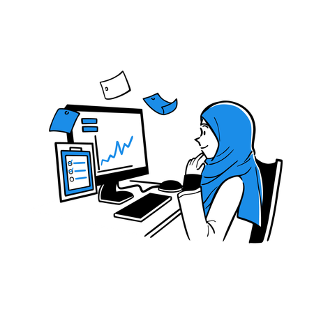 Contador con hijab trabajando en cuentas  Illustration