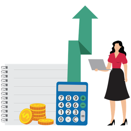 O contador usa calculadora e planilha para produzir relatórios de análise financeira  Ilustração