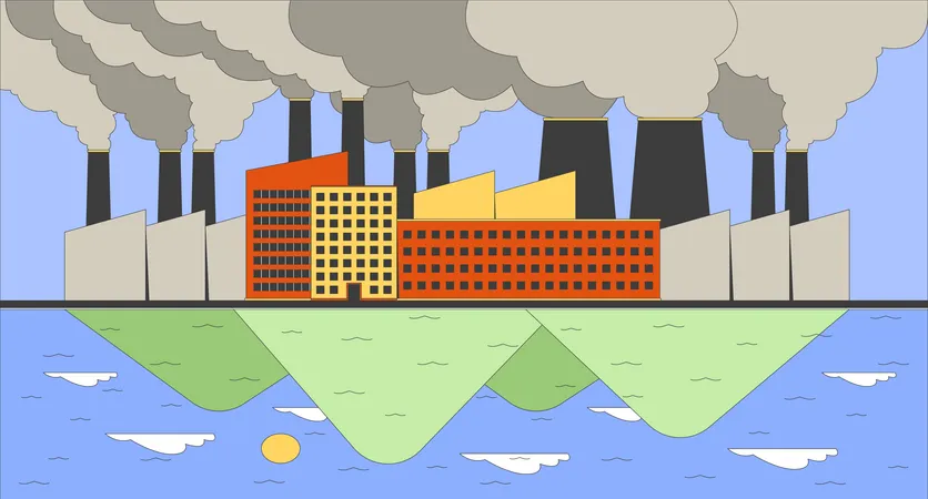 Contaminación de instalaciones industriales y nuevas laderas empinadas  Ilustración