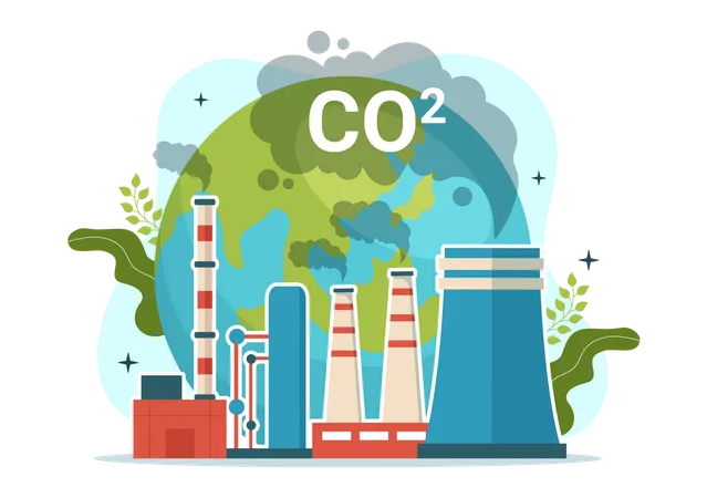 Ilustracion De Dioxido De Carbono O CO 2 Para Salvar Al Planeta Tierra Del Cambio Climatico Como Resultado De La Contaminacion De Fabricas Y Vehiculos En Plantillas Dibujadas A Mano Ilustración