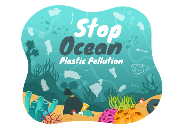 Contaminación plástica del océano  Ilustración
