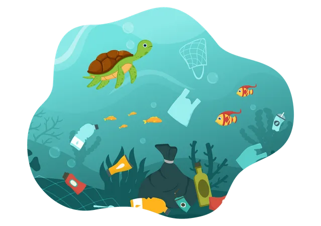 Contaminación plástica del océano  Ilustración