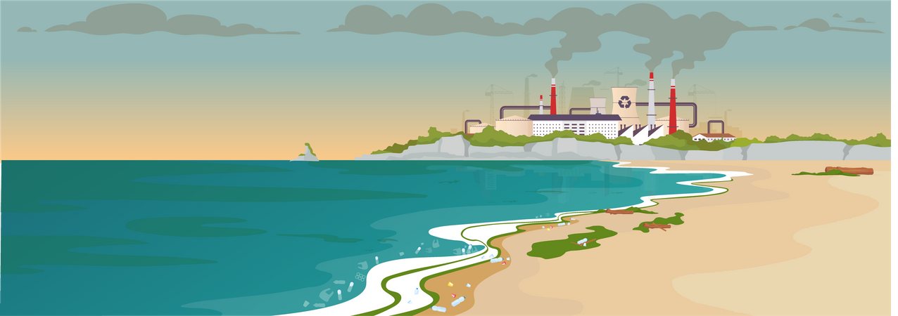 Contaminated sandy beach  Illustration