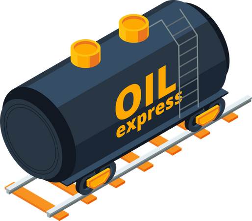 Recipiente de óleo transportado por trem  Ilustração