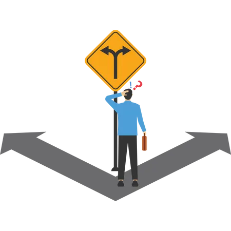 The Decision To Choose Paths Alternatives Or Choices Determine The Career Path Determination Or Thought To Find Solutions Contemplate Entrepreneurs Who Think Where To Go On A Road Mark Illustration