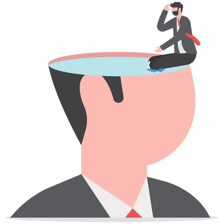 Psychology Mindset Or Thinking Process Thought Or Imagination Wisdom Or Intelligence Brain Solving Problem Or Mental And Emotional Concept Contemplation Thinking Man Climbing To Sit On His Brain Illustration
