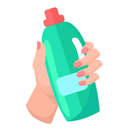 Tenir une bouteille verte en plastique de substance antiseptique  Illustration