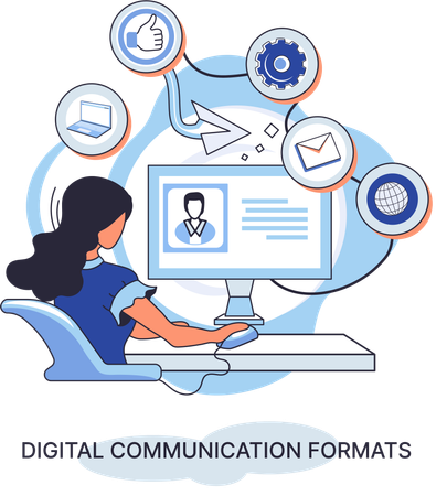 Contenido con datos en línea y transmisión de redes sociales mediante computadora  Ilustración