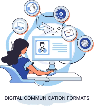 Contenido con datos en línea y transmisión de redes sociales mediante computadora  Ilustración