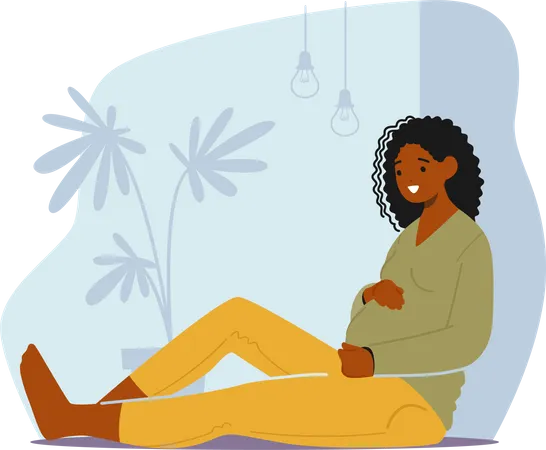 Content And Stunning Expectant Mother Radiating Joy And Happiness Sitting On Floor Illustration