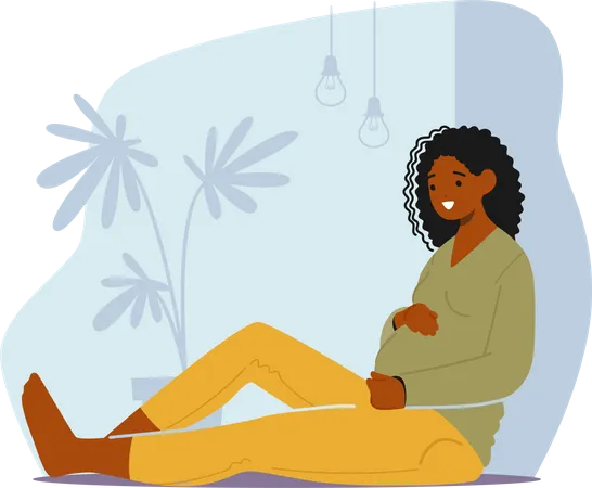 Content And Stunning Expectant Mother Radiating Joy And Happiness Sitting On Floor  Illustration