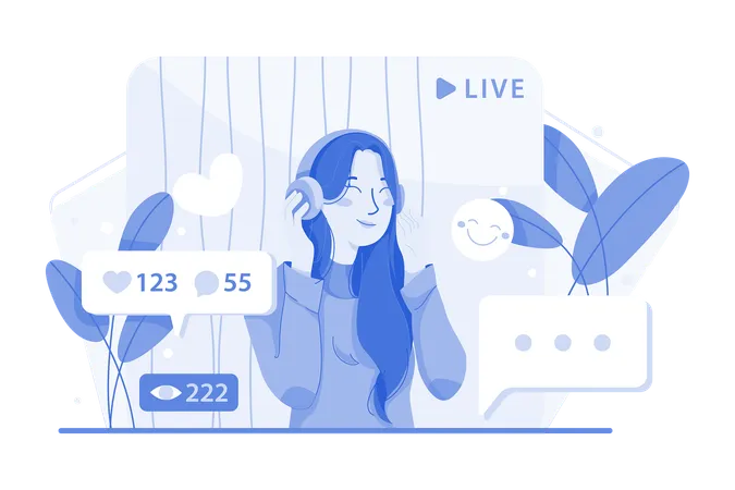 Content Creator Making Live Session With Fans  Illustration