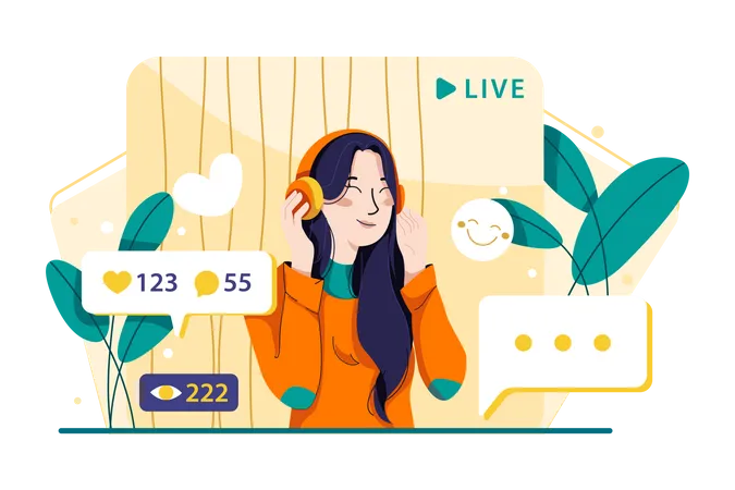 Content Creator Making Live Session With Fans Illustration