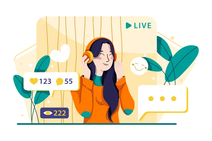 Content Creator Making Live Session With Fans  Illustration