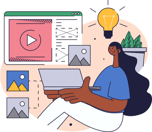Content creator works on online video  Illustration