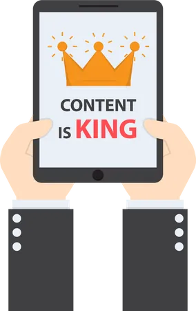 Hands Holding Tablet With Words CONTENT IS KING Seo Search Engine Optimization And Content Marketing Concept Illustration