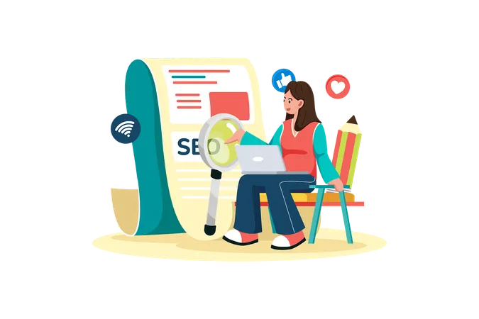 Content Marketer Developing SEO Focused Content Plan Illustration