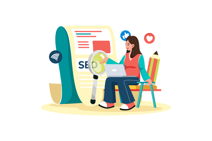 Content marketer developing SEO-focused content plan  Illustration