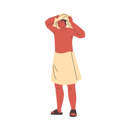 Contented young man after bath  Illustration