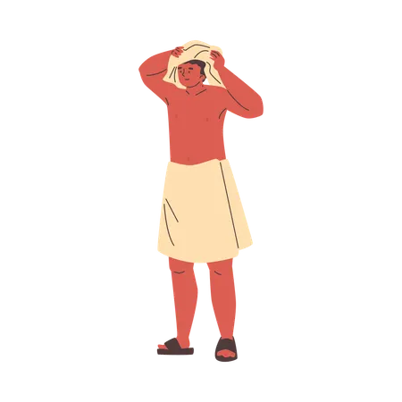 Contented young man after bath  Illustration