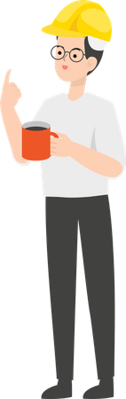Contractor holding coffee cup Illustration