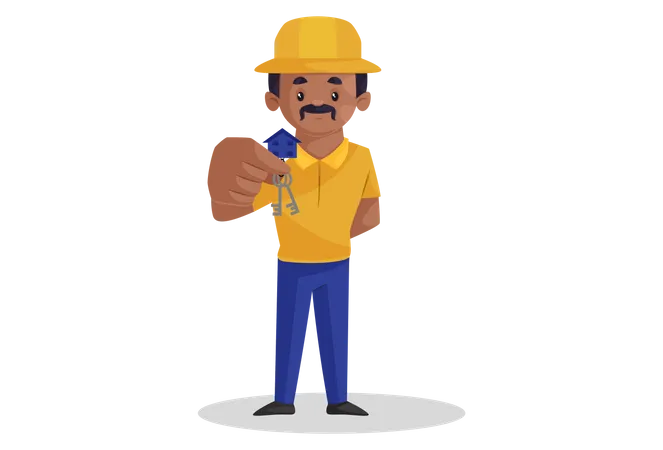 Contractor holding house keys Illustration