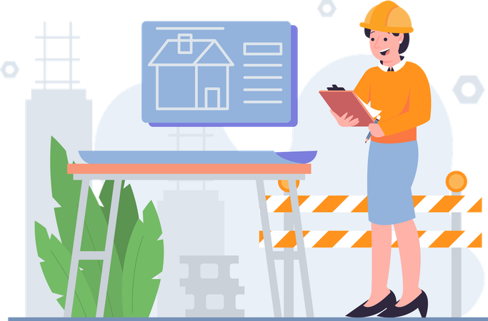 Contractor Looking Blue Print  Illustration