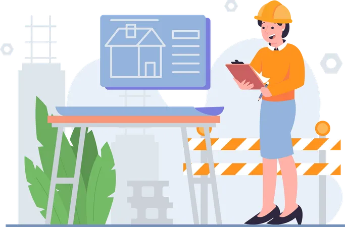 Contractor Looking Blue Print  Illustration