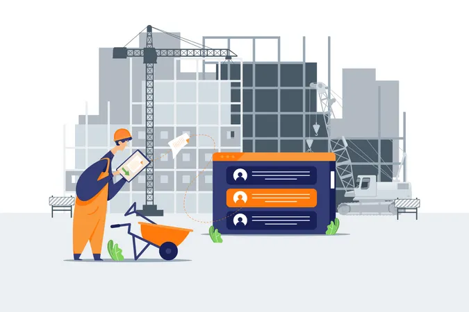 Contractor setting customer details in construction site  Illustration
