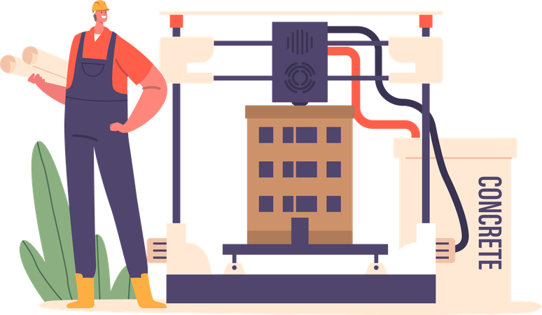 Contractor Use 3d Printing With Concrete and Revolutionary Construction Method  Illustration