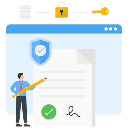 Contracts and Protect Personal Data, digital signature  イラスト