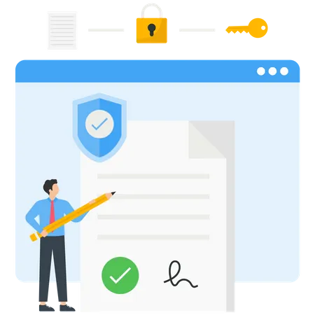 Contracts and Protect Personal Data, digital signature  イラスト