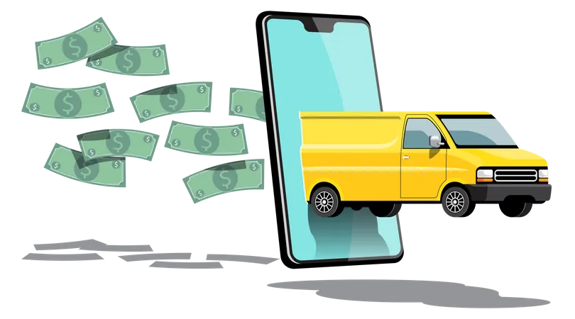 Camion De Reparto Con Pedido En Aplicacion De Telefono Inteligente Ahorre Dinero Y Rapido Ilustracion Vectorial Ilustración