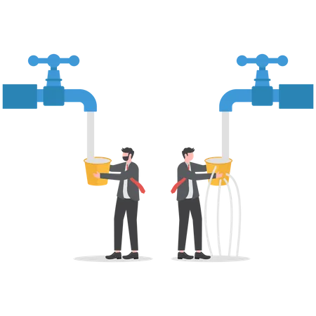 Contrast Between Business Businessman And Leaking Bucket Business Vector Illustration Illustration