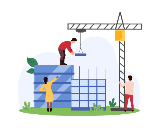 Contratista trabajando en el desarrollo de la arquitectura  Ilustración