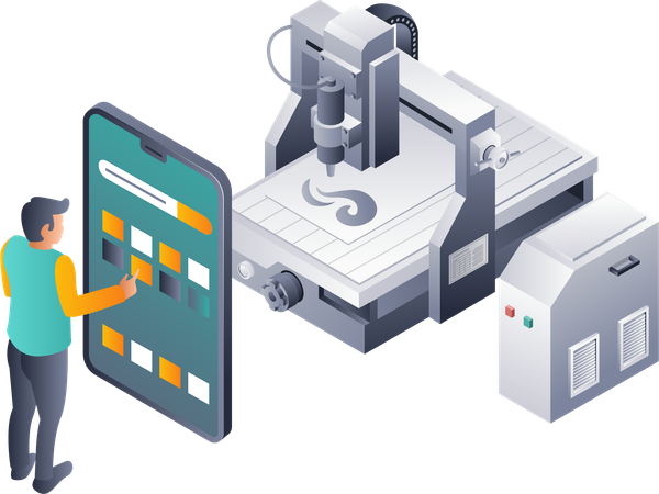 Control de máquinas láser CNC con un teléfono inteligente  Ilustración