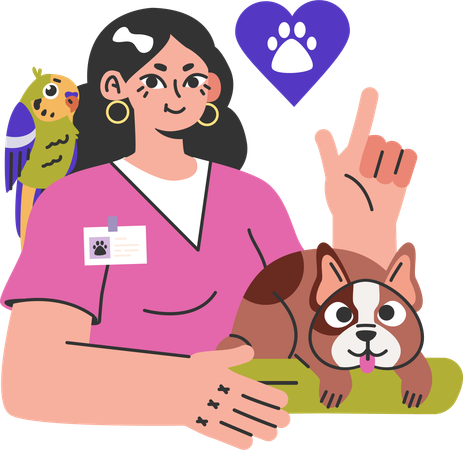 Control de salud de perros y aves en la clínica veterinaria  Ilustración