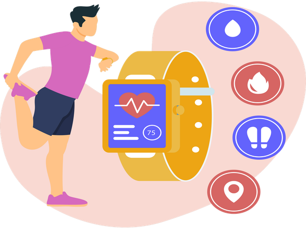 Control de salud masculino a través de reloj inteligente  Ilustración