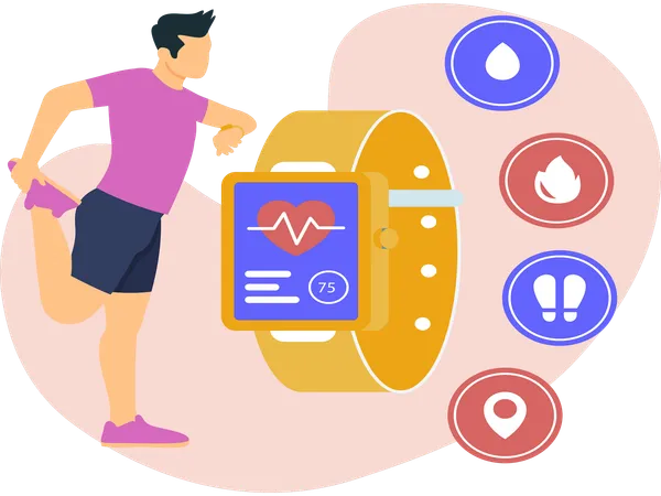 Control de salud masculino a través de reloj inteligente  Ilustración