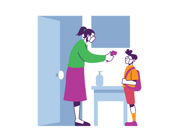 Control de temperatura de seguridad escolar  Ilustración