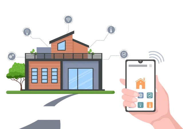 Control house temperature through smartphone application  Illustration